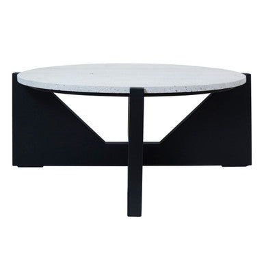 Winton Travertine Top Coffee Table With Black Acacia Wood Frame