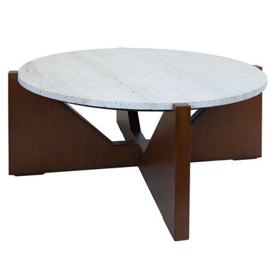 Winton Travertine Top Coffee Table With Acacia Wood Frame