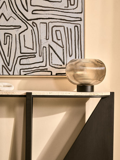 Cream Travertine Top Console Table with Black Acacia Wood Frame | Winton