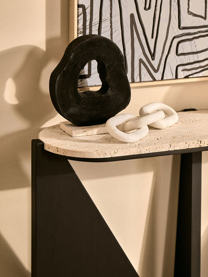Cream Travertine Top Console Table with Black Acacia Wood Frame | Winton
