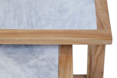 Womad Small Set Of 2 Wooden Side Tables With White Marble Tops