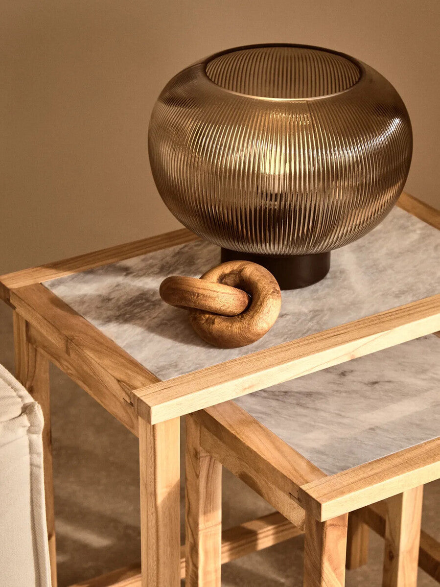 Womad White Marble and Natural Wood Set of 2 Nesting Side Tables