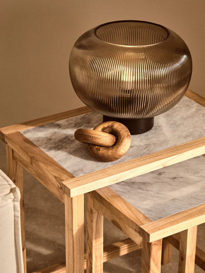 Womad White Marble and Natural Wood Set of 2 Nesting Side Tables