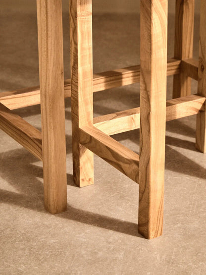Womad White Marble and Natural Wood Set of 2 Nesting Side Tables