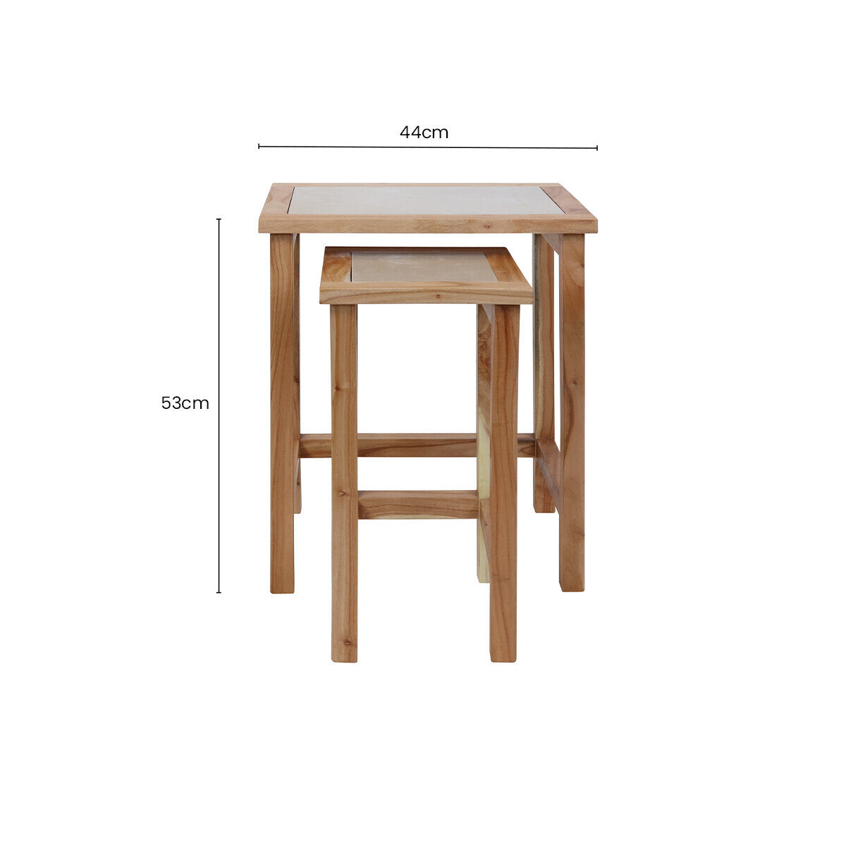 Set of 2 Small Cream Marble Top Nesting Side Tables with Natural Wood Frames | Womad