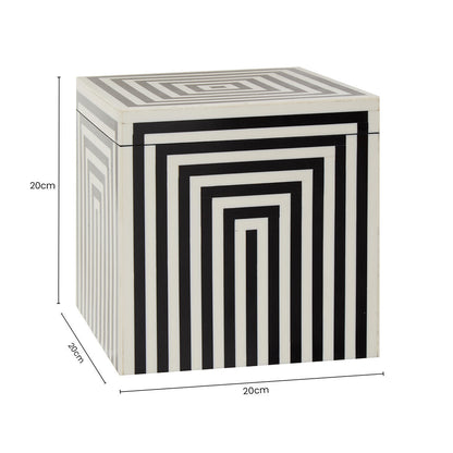 Donato Large Square Black and White Stripe Trinket Box