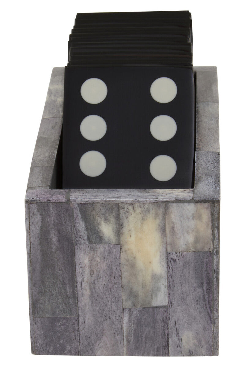 Churchill Games Grey Bone Domino Set with Black Dominoes
