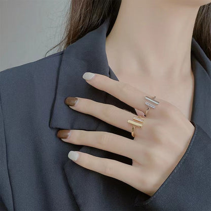 Double T Ring Niche Open Minimalist Style Ring Birthday Gift Valentine's Day Gift