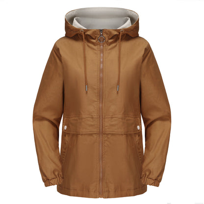 New Hooded Solid Color Trench Coat For Women