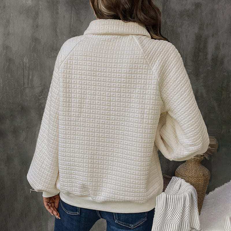 Women's Texture Polo Collar Solid Color Thickened Sweater