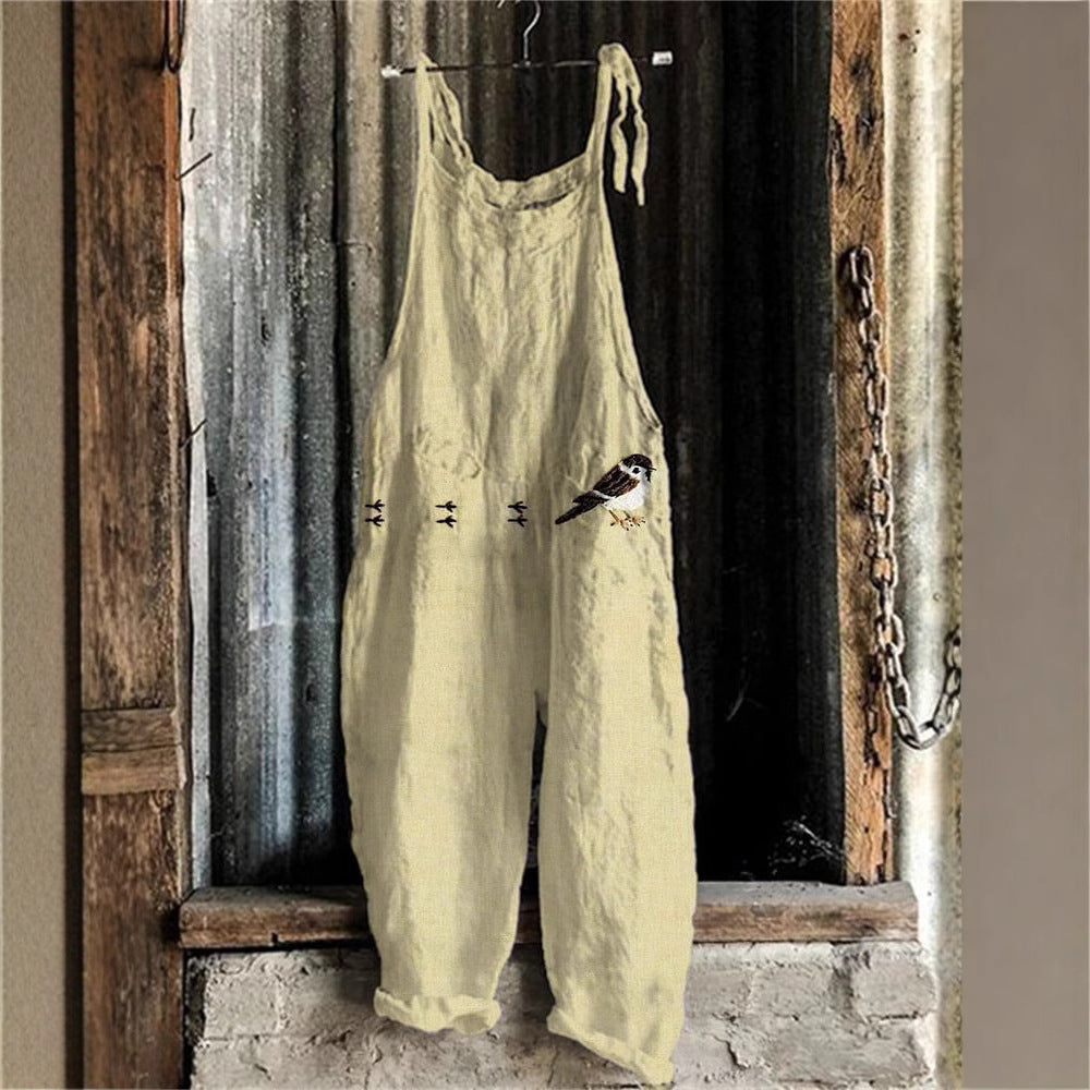 Women's Vintage-print Suspender Pants