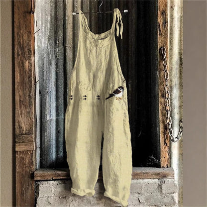 Women's Vintage-print Suspender Pants
