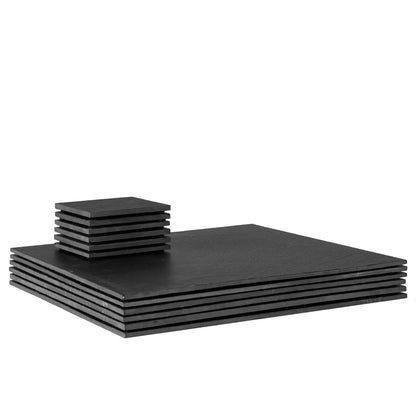 12pc Black Square Linea Slate Placemats & Coasters Set