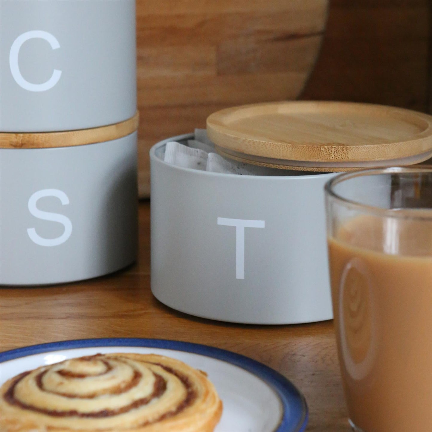 3pc Stacking Tea Coffee Sugar Canister Set with Bamboo Lids