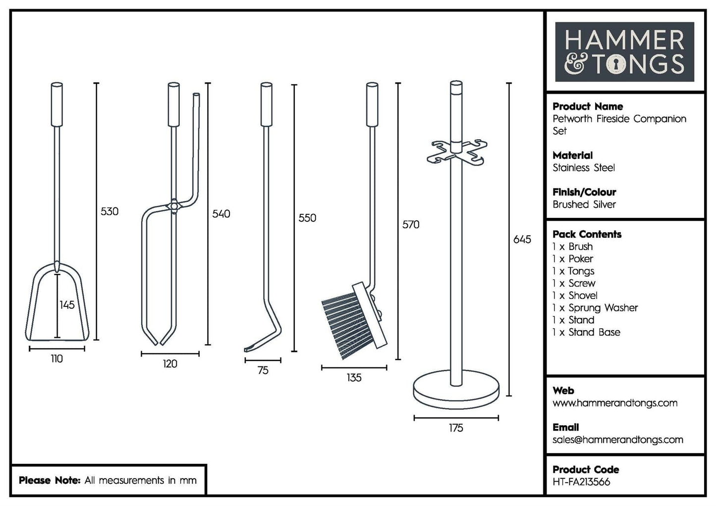 5pc Silver 'Petworth' Fireside Companion Set