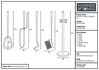 5pc Silver 'Petworth' Fireside Companion Set