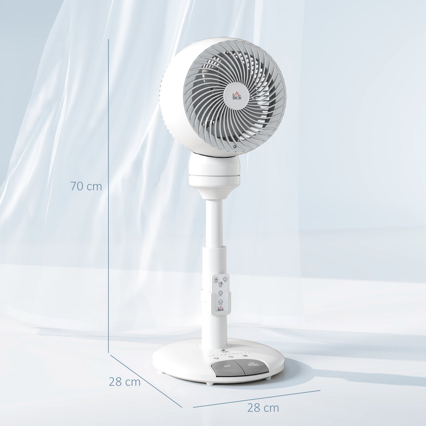 HOMCOM 9'' Air Circulator Fan 3 Speed 3 Mode, 70\'c2\'b0 Oscillation 90\'c2\'b0 Vertical Tilt, Height Adjustable, Remote Controller, for Living Room, Bedroom, Office, White
