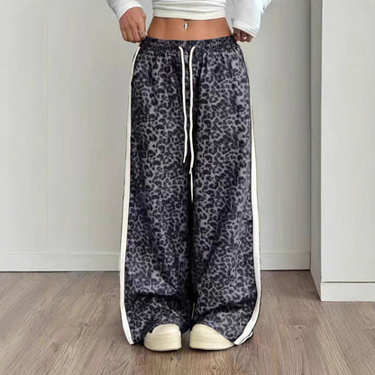 Stylish Leopard-print Patchwork Wide-leg Pants With A Relaxed Flowy Fit