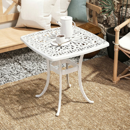 Outsunny Outdoor Garden Table with 38mm Dia. Umbrella Hole, Cast Aluminium Patio End Table with Anti-slip Foot Pads for Garden