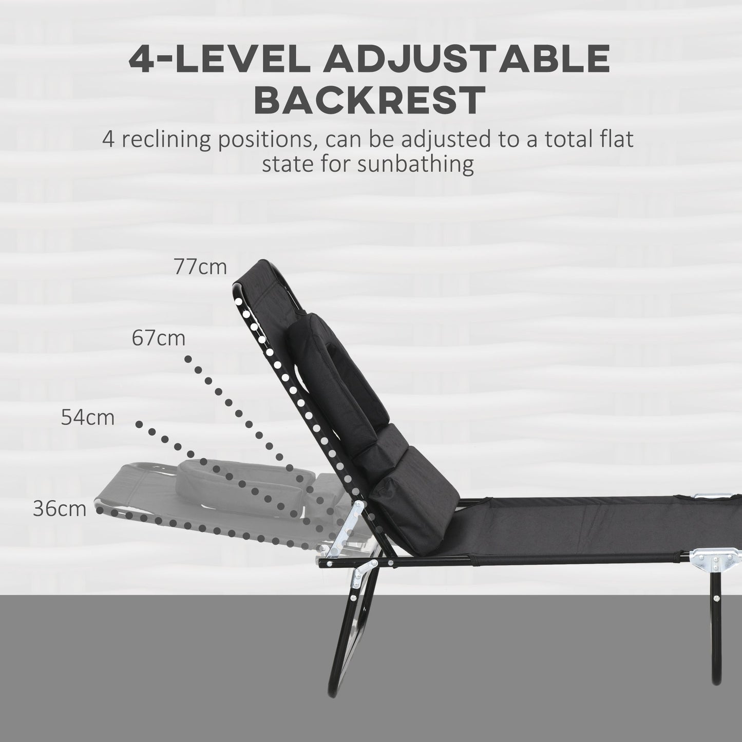 Outsunny Outdoor Foldable Sun Lounger Set of 2, 4 Level Adjustable Backrest Reclining Sun Lounger Chair with Pillow and Reading Hole, Black