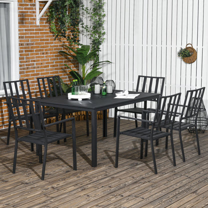 Outsunny Seven-Piece Minimal Metal Garden Dining Set, with Parasol Hole - Black