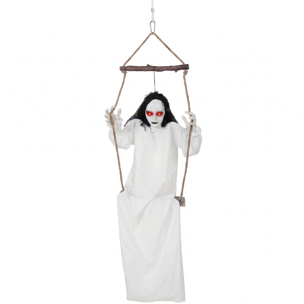 HOMCOM 170cm Animated Hanging Swing Ghost Halloween Decoration, Sound Touch Activated Ghost Halloween Animatronic