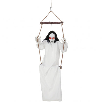 HOMCOM 170cm Animated Hanging Swing Ghost Halloween Decoration, Sound Touch Activated Ghost Halloween Animatronic