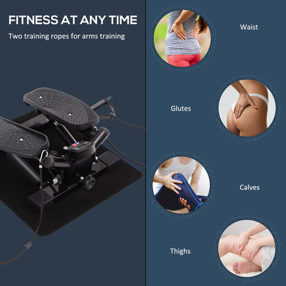 HOMCOM Portable Mini Stepper, Exercise Fitness Machine for Legs Arms Thigh Toner Toning Machine, Stair Steps Workout Training Fitness, w/ Resistance Bands and Floor Mat, Black