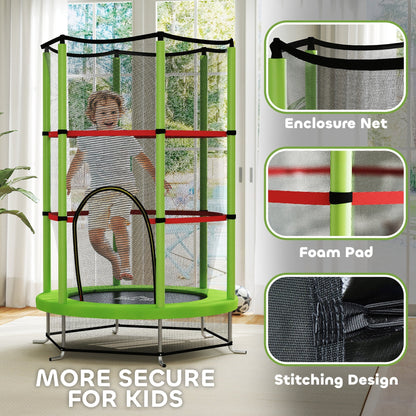 HOMCOM Kids Trampoline, with Enclosure Net, Steel Frame, for Ages 3-6 Years - Green