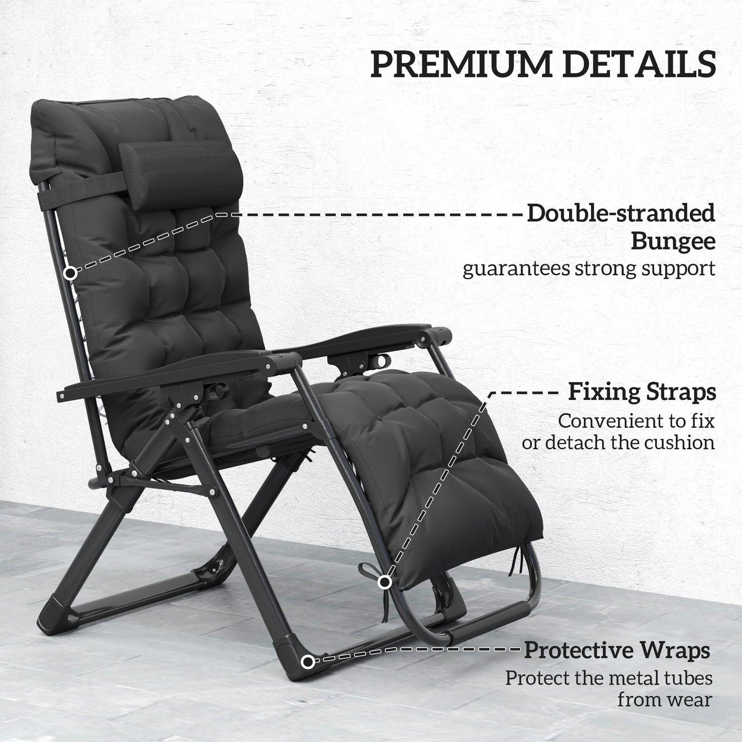 Outsunny 2 Piece Reclining Zero Gravity Sun Loungers with Cushions, Black