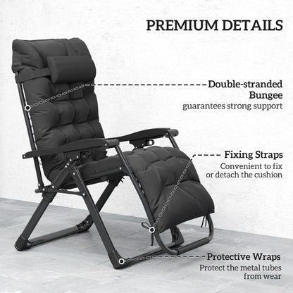 Outsunny 2 Piece Reclining Zero Gravity Sun Loungers with Cushions, Black