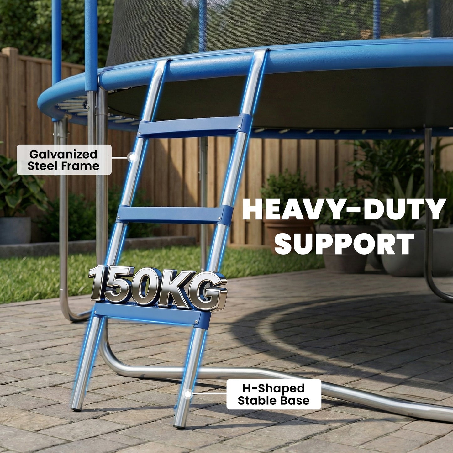 SPORTNOW Trampoline Ladder, 3-Steps with Horizontal Wide Steps, Universal Hook, Galvanised Steel Frame, 150kg Load Capacity