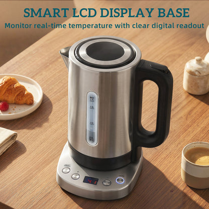 HOMCOM Electric Kettle, 1.7L, Fast Boil, 3kW Water Kettle with UK Strix Thermostat, Keep Warm Function, LCD Base, Silver Tone