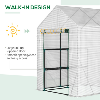 Greenhouse for Outdoor, Gardening 2 Tier Shelf, PE Cover, 143x143x195cm, Green