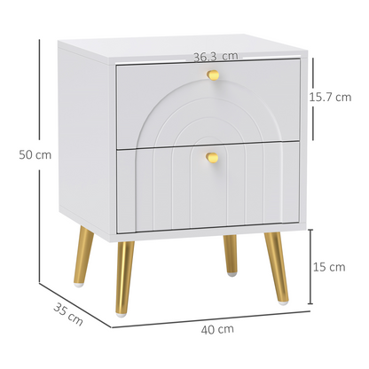 HOMCOM 2-Piece Bedside Tables Set with 2 Drawers for Bedroom, White