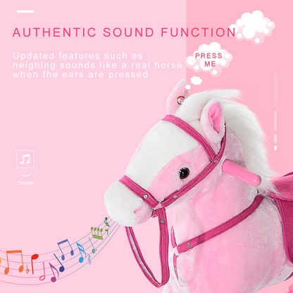 Rocking Horse Toy Plush Wood Pony Riding Rocker Neigh Sound Pink
