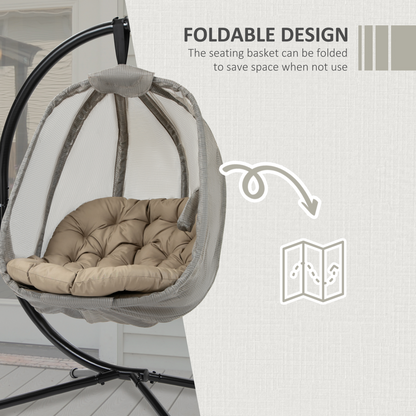 Hanging Egg Chair, Swing Hammock with Cushion and Stand, Khaki