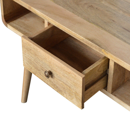 Artisan Furniture Solid Wood Curved Oak-ish Coffee Table, Beige, 2Drawers