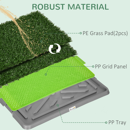 PawHut Dog Toilet with 2 Packs Artificial Grass Pads, 67 x 41cm, Green