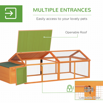 PawHut Wooden Chicken Run with Nesting Box, Openable Roof for 4-8 Chickens Ducks