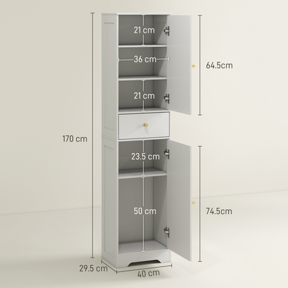 HOMCOM Tall Bathroom Storage Cabinet with Arch Doors Adjustable Shelf White