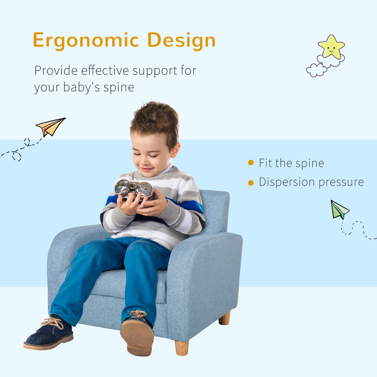 Child Armchair Wood Frame w/ Cushion Padding Seat Low-Rise Bedroom