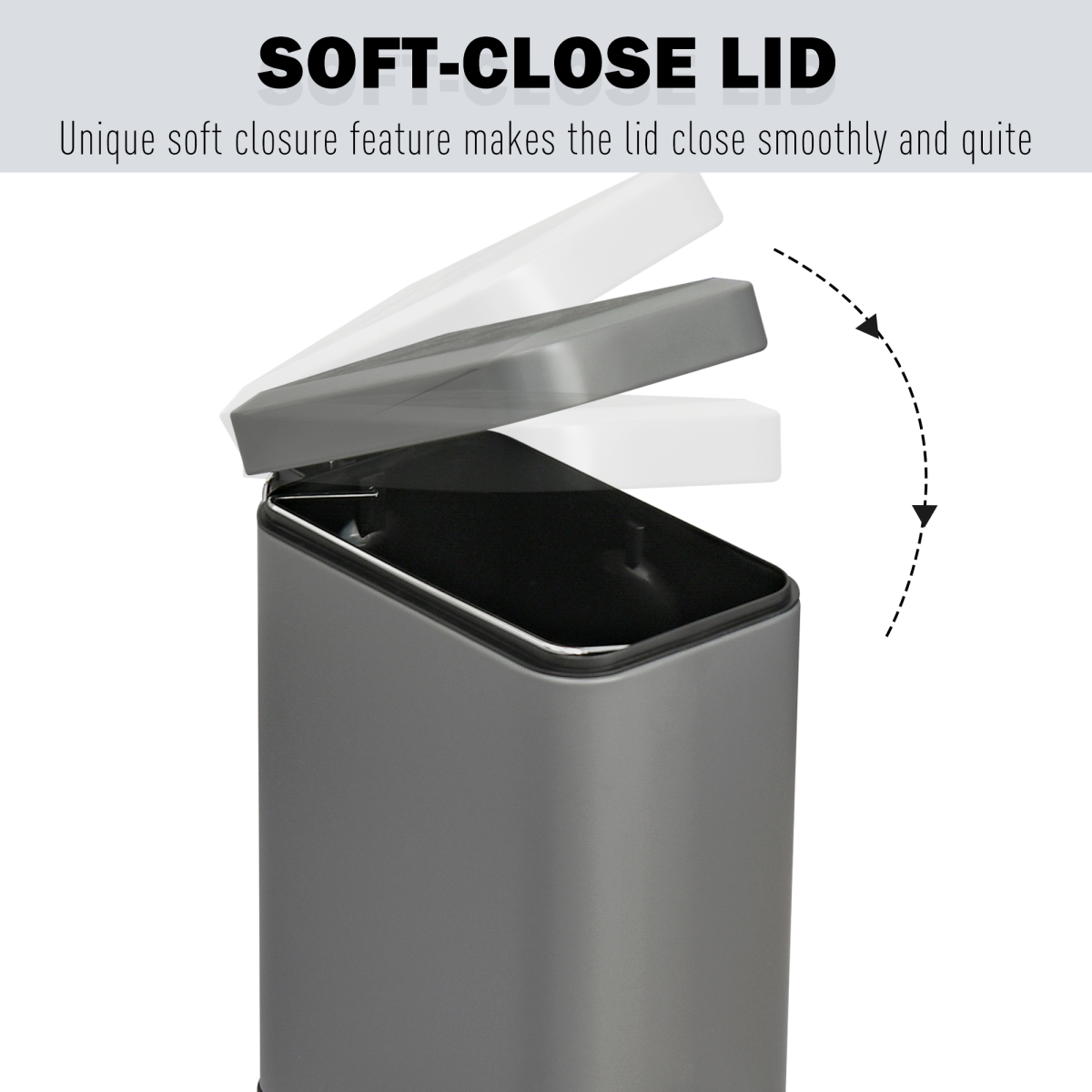 5L Steel Step Trash Can with Quiet-Closed Lid, Silent and Gentle Open,