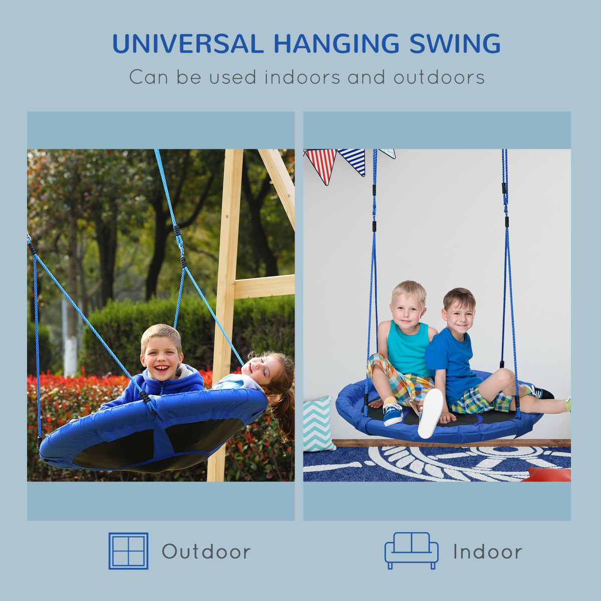 Round Swing Kids Game Spin Rope Playground Steel 100cm Playroom HOMCOM