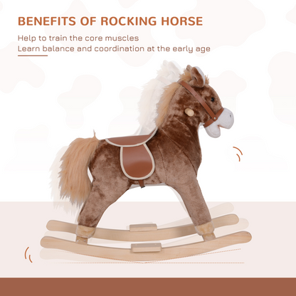 HOMCOM Kids Rocking Horse Wooden Plush Age 3 Children Ride On Toy Rocker Baby