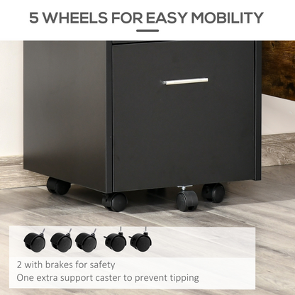 Mobile File Cabinet Lockable Documents Storage w/ 5 Wheels Black Vinsetto