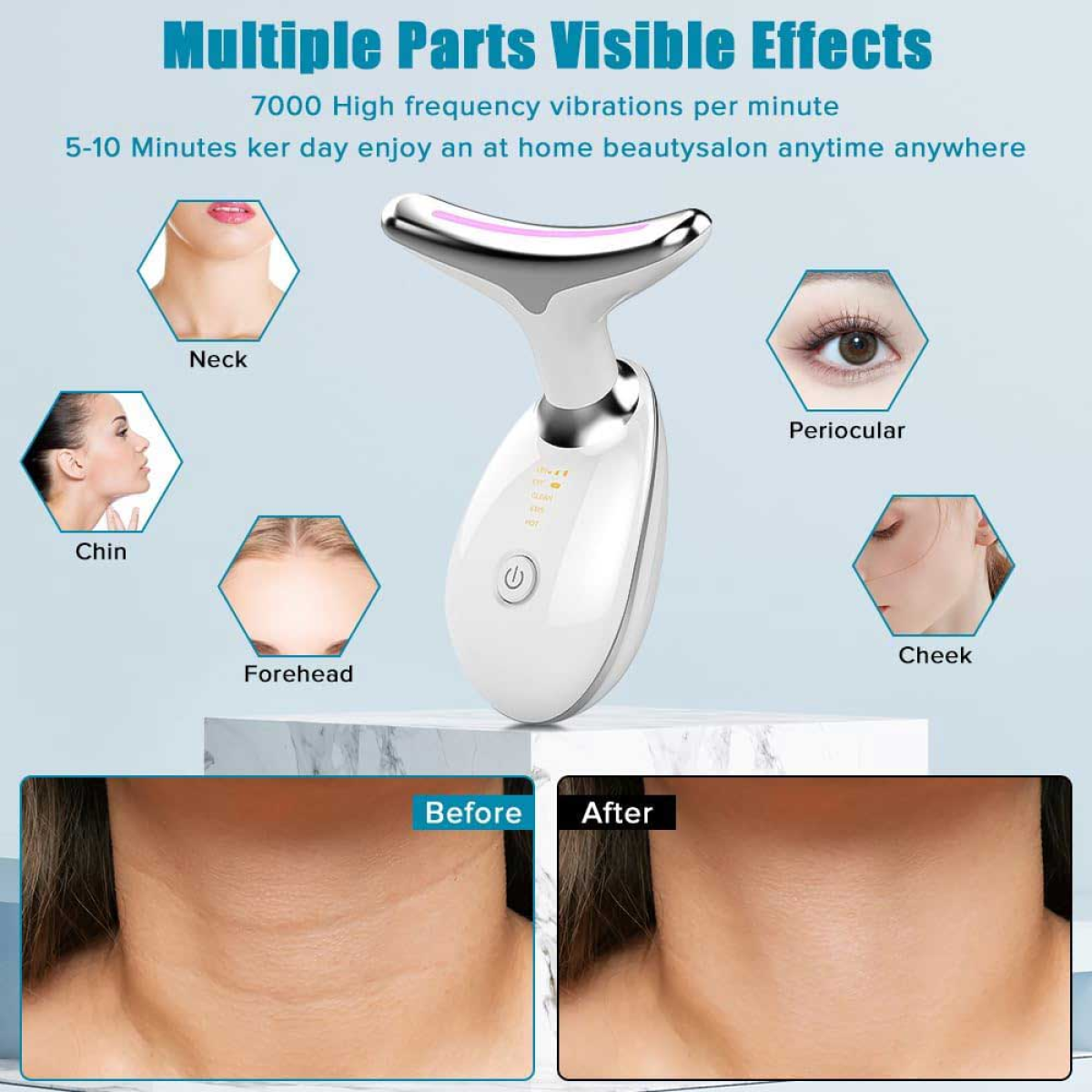 Neck Face Massager Face Sculpting Tool 3 Colour Modes and Vibration for Facial Massager for Double Chin - Black