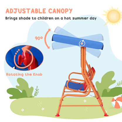 Outsunny 2 Seater Kids Swing Chair, Cowboy Themed with Adjustable Canopy