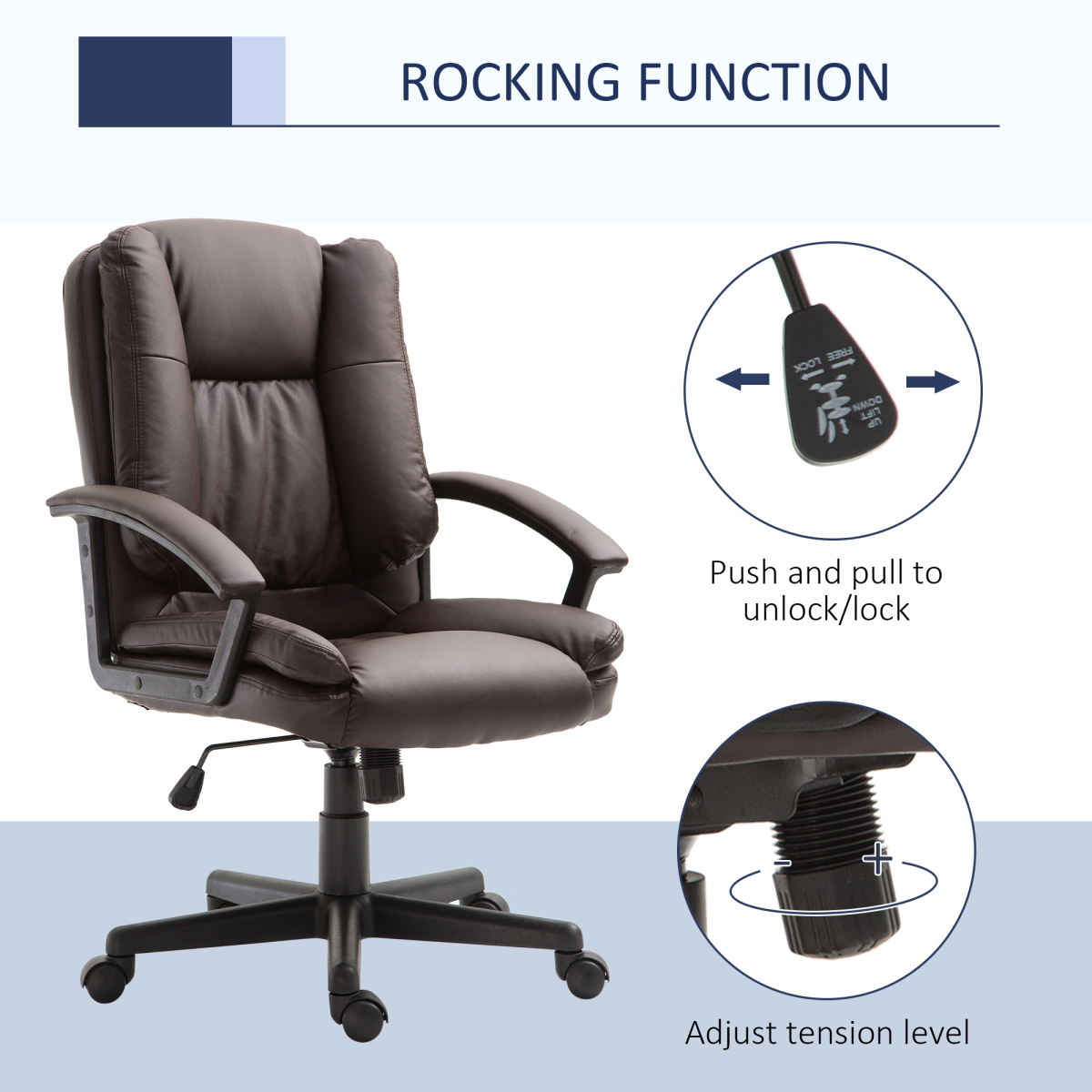 Swivel Executive Office Chair Mid Back PU Leather Chair w/ Arm, Brown HOMCOM