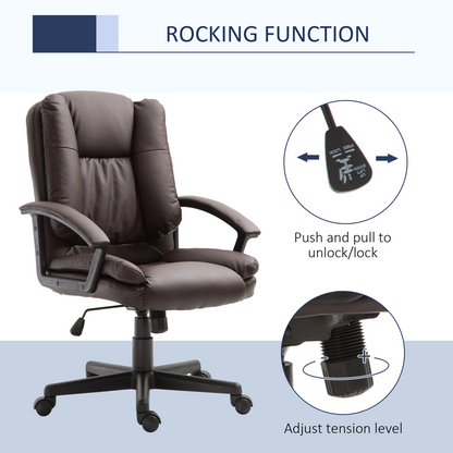 Swivel Executive Office Chair Mid Back PU Leather Chair w/ Arm, Brown HOMCOM